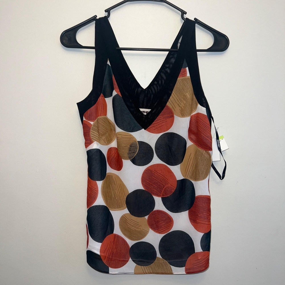 Anne Klein Womens Sleeveless V-Neck Circle Print Top, Size 4‎